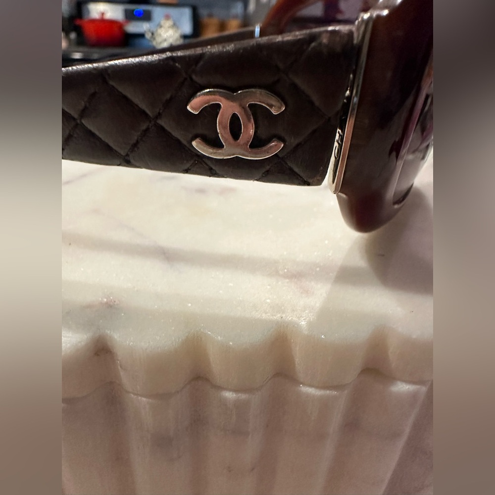 CHANEL Brown Sunglasses with Silver Accents